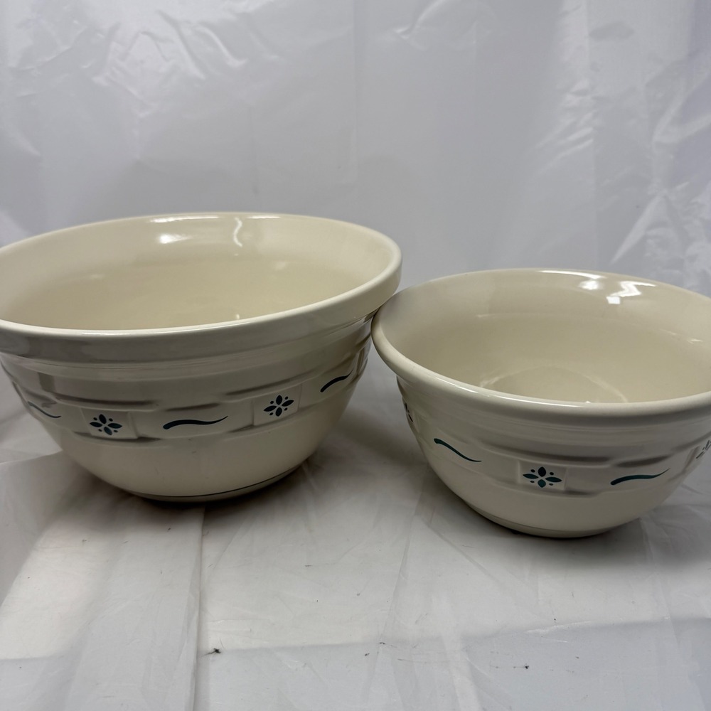 Longaberger Woven Traditions Classic Blue Nesting Mixing Bowls Set of 2 USA
